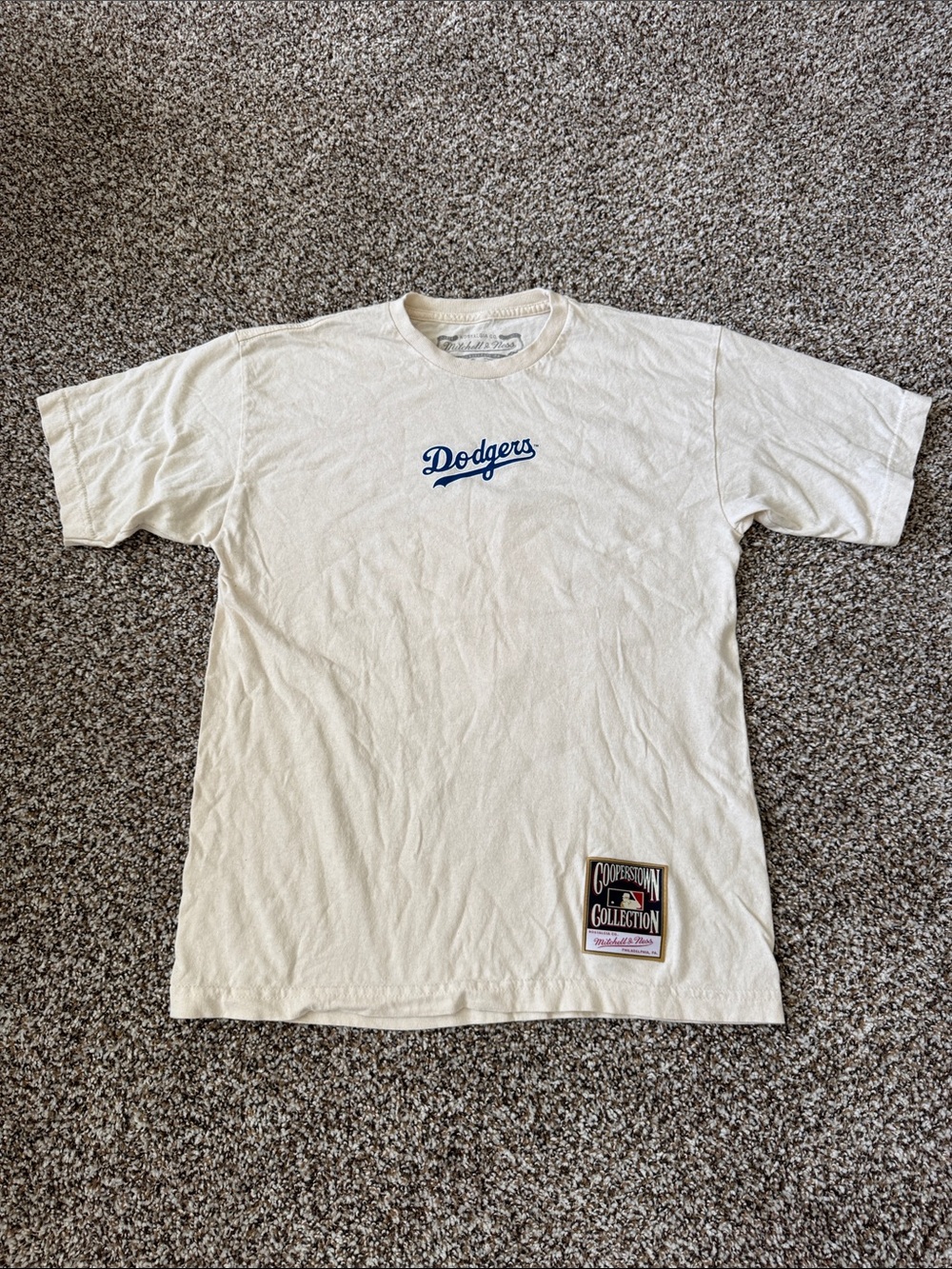 Mitchell & Ness White Dodgers Short Sleeve Tee with Blue Logo
